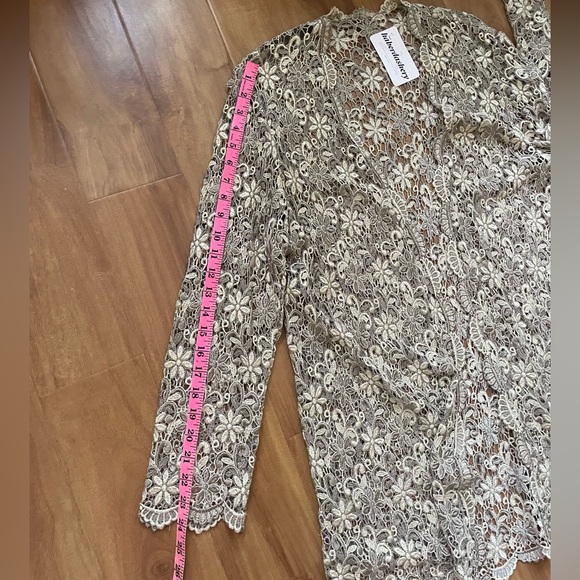 Shimmery Champagne Floral Crochet Long Sleeve Fancy Cardigan - Picture 5 of 6